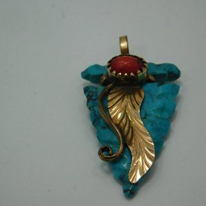 Turquoise Arrow Head Pendant Trimmed in Gold